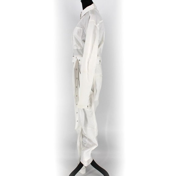 Proenza Schouler White Utility Jumpsuit Belt Cargo Pockets Long Sleeves Medium - Picture 3 of 8